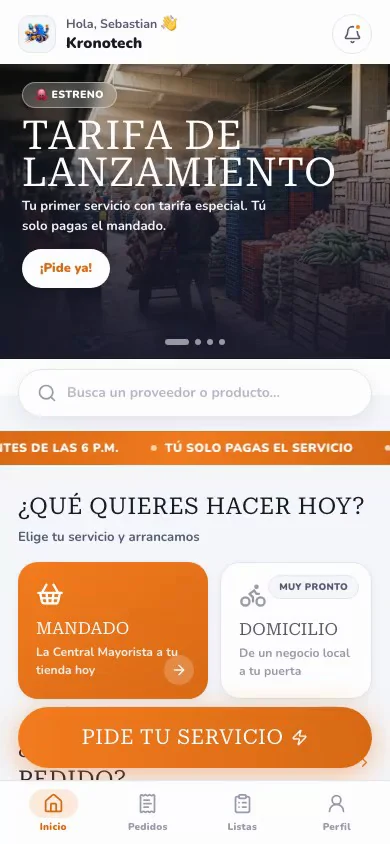 La app de ChaskGO: elegir el servicio, ver los mayoristas y seguir la ruta del pedido
